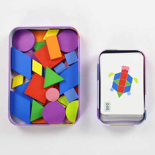 Geometry Puzzle Tangram Set in Iron Box