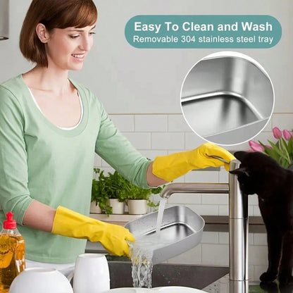 Woman washing dishes with a removable 304 stainless steel tray in a kitchen setting.