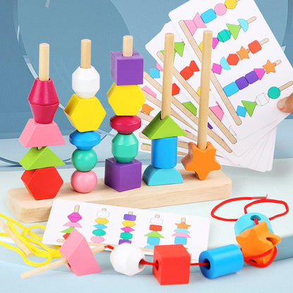 Children's geometric wooden beaded five-piece set