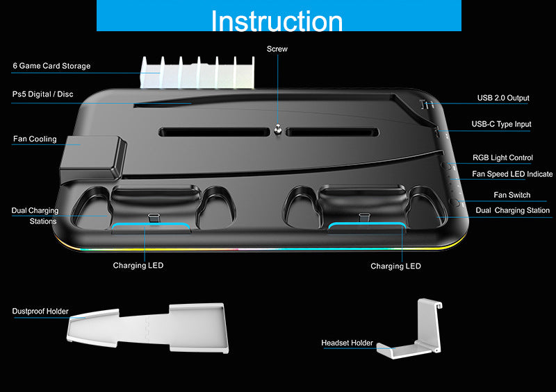 PS5 Slim Charging and Cooling Station