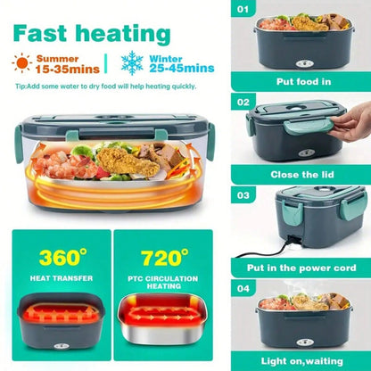Instructions for using a fast heating food container with images and text.